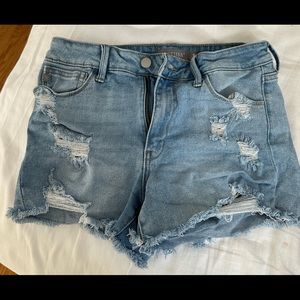 Distressed denim shorts